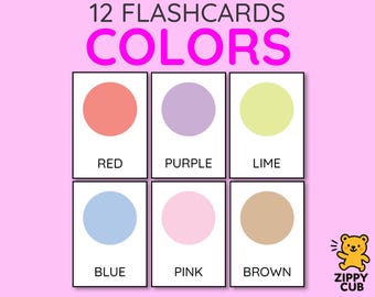 Colors Flash Cards, Printable Preschool Toddler Baby Learning Card Set for Kids, PDF Digital Download, A4 US Letter Printables