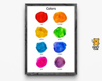 Colors Poster for Kids – Printable Educational Wall Art | 8 Basic Colors | Preschool & Nursery Decor | Instant Digital Download