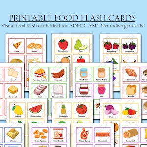 Food Flash Cards - ADHD, ASD, Neurodivergent kids, picky eaters - visual food flash cards, aids for Neurodivergent kids and adults