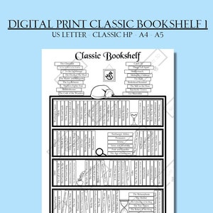 Étagère à livres classiques de l’impression numérique, carte du livre, étagère, goodies livresques, jane austen, suivi de lecture,
