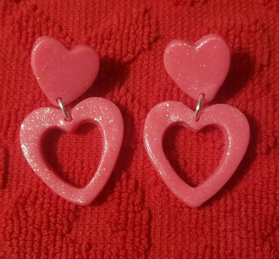 Kawaii Pink Heart Clay Earrings