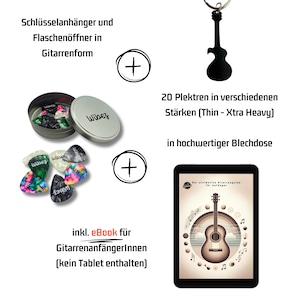 Gitarren-Accessoire-Set mit 20 Plektren, Plektrenbox, Multifunktions-Schlüsselanhänger & E-Book - Starter-Set - Made in Germany