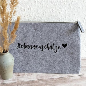 Gift for your midwife · personalized farewell gift for midwives · "midwife treasures" · gray bag with name