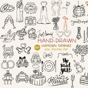 Paquete de imágenes prediseñadas de boda dibujadas a mano: Ilustraciones originales (Descarga digital)