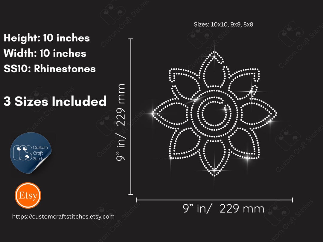 Printable Flower Rhinestone Pattern Flowers Rhinestone Template, SS10 Design, Multiple Sizes (digital ...