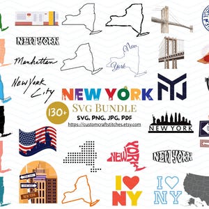 New York Svg Bundle, New York Svg Complate Package, New York Map layout, New York skyline Svg, Png, United States Skylines, City Skyline Svg