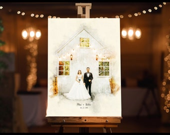 Aquarell-Malerei vom Foto, Verlobungs-Geschenke für Paar, personalisierte Verlobung, Hochzeitstag-Geschenke, Skizzenmalerei, Foto-Geschenk