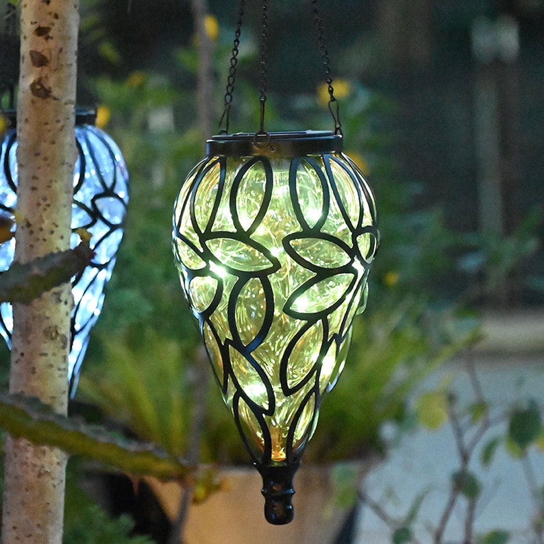 Outdoor Solar Lanterns Waterproof Metal Hanging Lights for Patio