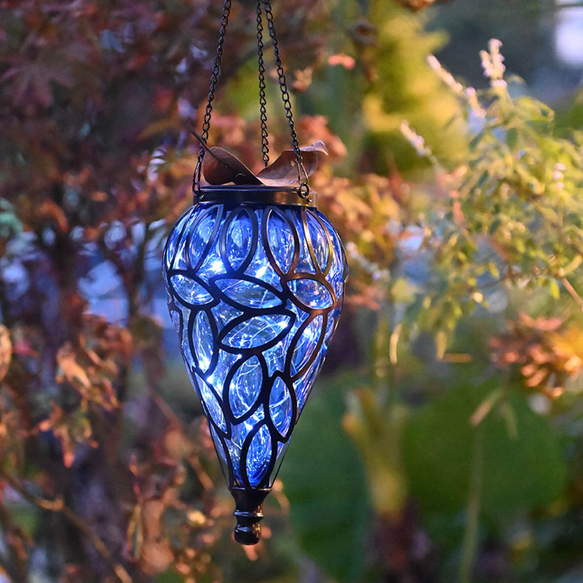 Outdoor Solar Lanterns Waterproof Metal Hanging Lights for Patio