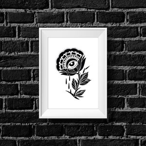 Crying Floral, Rot Iron Co., Traditional Tattoo Flash, Black and White, Old School, Art Print 5x7
