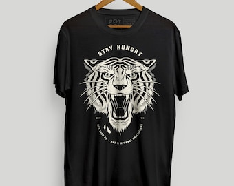 Stay Hungry, Rot Iron Co., camiseta unisex, serigrafiada, negra, tatuaje de la vieja escuela
