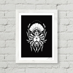 Spider Floral, Rot Iron Co., Traditional Tattoo Flash, Black and White, Old School, Art Print 8.5x11