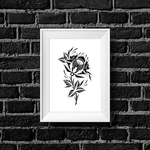 Dark Floral, Rot Iron Co., Traditional Tattoo Flash, Black and White, Old School, Art Print 5x7
