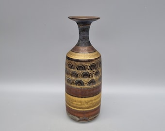 A Vintage Mary Rich, Cornwall, Porcelain Geometric Gold Decorated Vase.