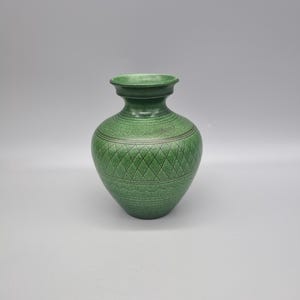 A Wilhelm Kagel Studio Style Green Vase With Incised Decoration.