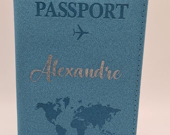 voyage avec classe- Étuis & Pochettes" BLEU CLAIR " Protège Passeport personnalisé - range passeport -  couverture passeport personnalisé