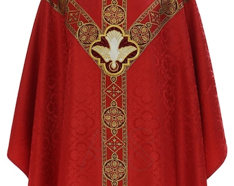 Casulla Semigótica Roja con cuadro a juego - Espíritu Santo