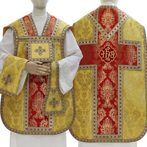 Roman chasuble with matching stole, maniple, burse and chalice veil - Low Mass set FAST DELIVERY