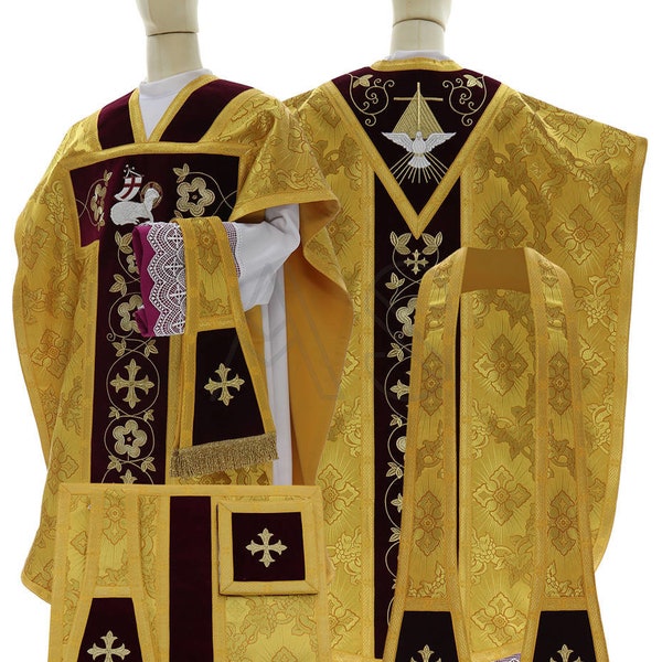 Goldene Kasel „St. Philip Neri“ mit passender Stola, Manipel, Burse und Kelchschleier