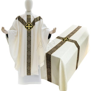 Set of cream/black Semi Gothic Chasuble with Funeral Pall
