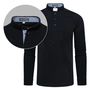 Black clerical polo shirt, long sleeve