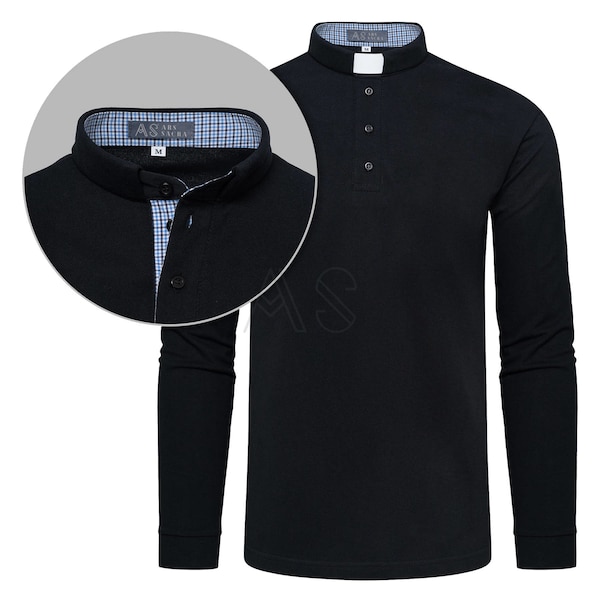 Black clerical shirt polo, long sleeve
