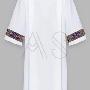 White alb with purple orphrey