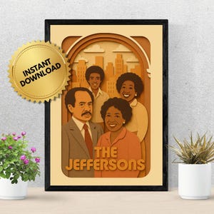 Pôster recortado em papel de The Jeffersons – Arte de parede para impressão de programa de TV vintage dos anos 70, download digital