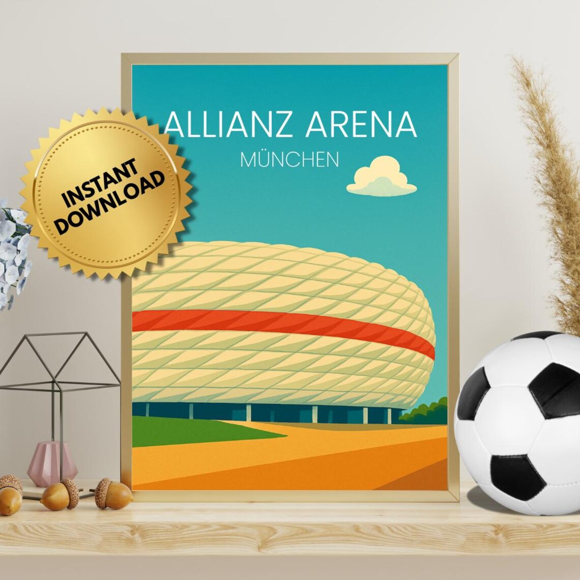 Allianz Arena Vintage Poster, Bayern Munich Stadium Print, Retro ...