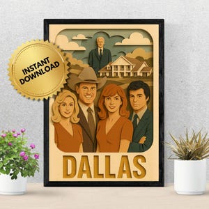 Dallas Digital Poster, Vintage 80s TV Show Wall Art, Printable Retro Paper Art Decor, Classic Drama Series Fan Art Download