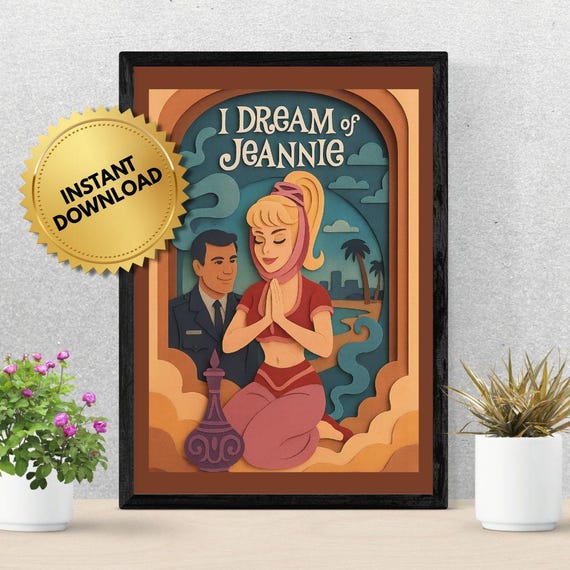 I Dream of Jeannie Digital Poster, 1960s TV Show Art Print, Retro