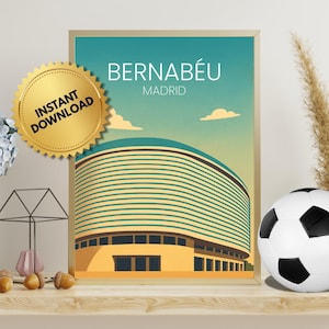 Santiago Bernabeu Stadium - Vintage 1950s Travel Poster - Real Madrid Soccer Wall Art