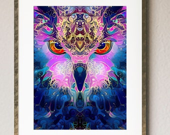 Owl02C1 / Arte abstracto del búho / Arte de pared del búho / Arte colorido del búho / Estampado de búho / Búho / Decoración del búho / Regalo del amante del búho / Night Sky Print