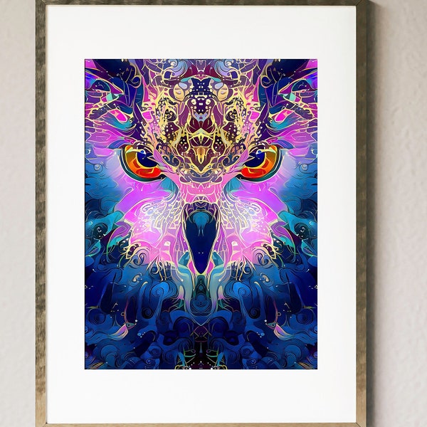 Owl02C1 | Abstract Owl Art | Owl Wall Art | Colorful Owl Art | Owl Print | Owl | Owl Decor | Owl Lover Gift | Night Sky Print