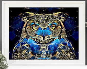 Owl19C2 / Arte abstracto del búho / Arte de la pared del búho / Arte colorido del búho / Estampado de búho / Búho / Decoración del búho / Regalo del amante del búho / Night Sky Print