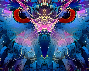 Owl01C1 / Arte abstracto del búho / Arte de la pared del búho / Arte colorido del búho / Arte psicodélico / Estampado de búho / Búho / Decoración del búho / Regalo del amante del búho
