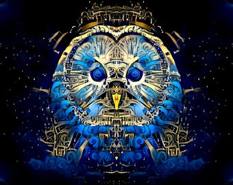OwlKing / Arte abstracto del búho / Arte de la pared del búho / Arte colorido del búho / Estampado del búho / Búho / Decoración del búho / Regalo del amante del búho / Night Sky Print