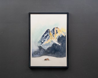 Original Watercolor Painting, 21x29.7cm (A4). Sunset in Garmisch-Partenkirchen. Hand-Painted Mountain Landscape, Alpine Art, Wall Decor