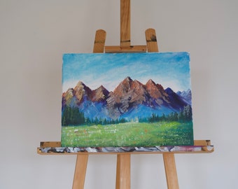 Original Berg Landschaft Gemälde, Acryl Natur Kunstwerk, Alpine Landschaft Leinwand