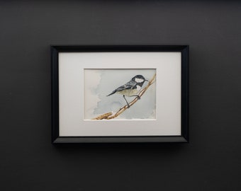 Aquarellmalerei „Sitzender Vogel“, 14,8 x 21 cm (A5) – Zarte Vogelkunst auf Papier, ungerahmt