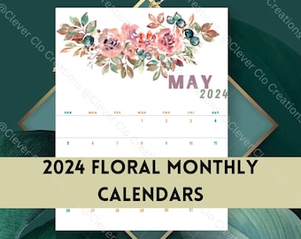 Portrait Calendar, 2024 Monthly Printable CALENDAR, Monthly Calendar 2024 Printable, Monthly Calendar PLANNER, Printable Calendar,  PFlo101