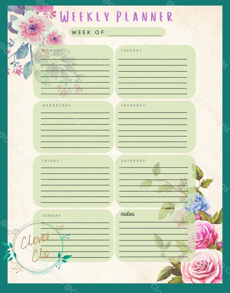 Floral Bundle, 2024 Calendar Printable, Monthly Calendar 2024