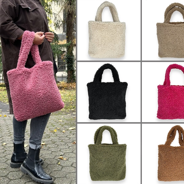 Teddyfell Umhängetasche, Plüsch Shopper, Fell Beutel Handtasche, Damen Flauschige Schultertasche Einkaufstasche.