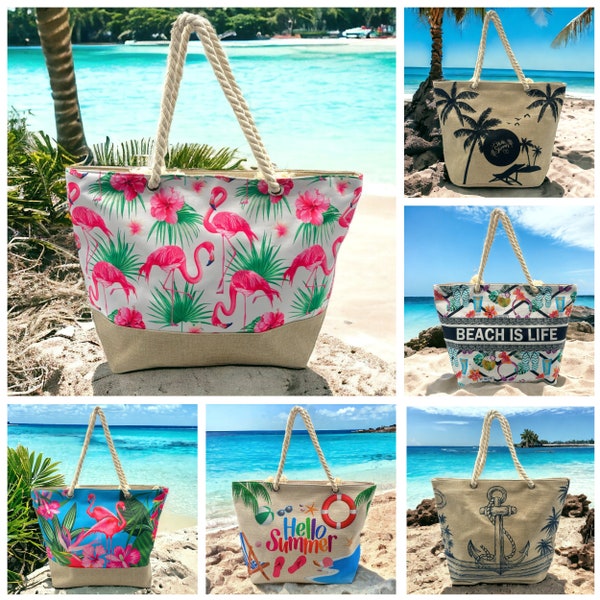 Strandtasche wasserdicht, Badetasche Ibiza, Damen Shopper, Beach Bag mir Reißverschluss, Groß XXL, für Urlaub, Strand, Schwimmbad