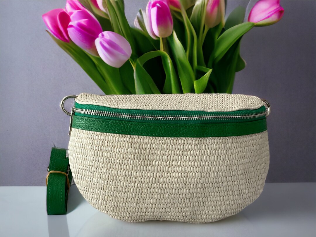 Fanny Pack Straw Crossbody Bag Leather for Women Belt Bag Etsy