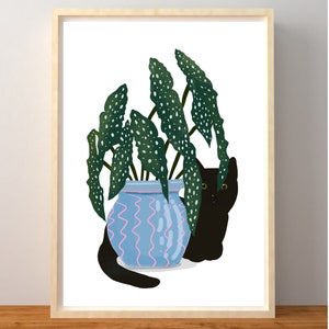 Digital Download of a Black Cat and Begonia Maculata in a Blue Pot, Printable, Cat Lover Gift, Instant Download, Various Sizes. image 6