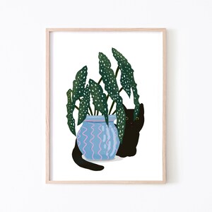 Digital Download of a Black Cat and Begonia Maculata in a Blue Pot, Printable, Cat Lover Gift, Instant Download, Various Sizes. image 7