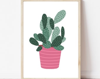 Digital Download of a stylised abstract cactus in a pink pot, Printable, Cat Lover Gift, Instant Download, Various Sizes.