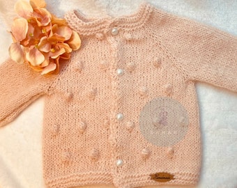 Cardigan for babies, newborn, handmade from 100% angora wool