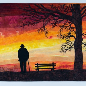 Lonely Man,  quilt, Quilted Landscape, art quilt wall hanging, Art Quilt, landscape quilt nature